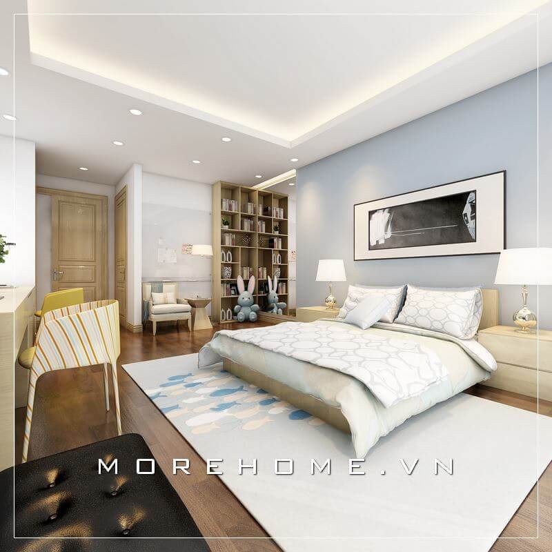 Giường ngủ gỗ công nghiệp được thiết kế theo phong cách hiện đại, tone màu vàng gỗ tạo cảm giác nhẹ nhàng và thanh thoát hơn cho không gian nghỉ ngơi của gia chủ